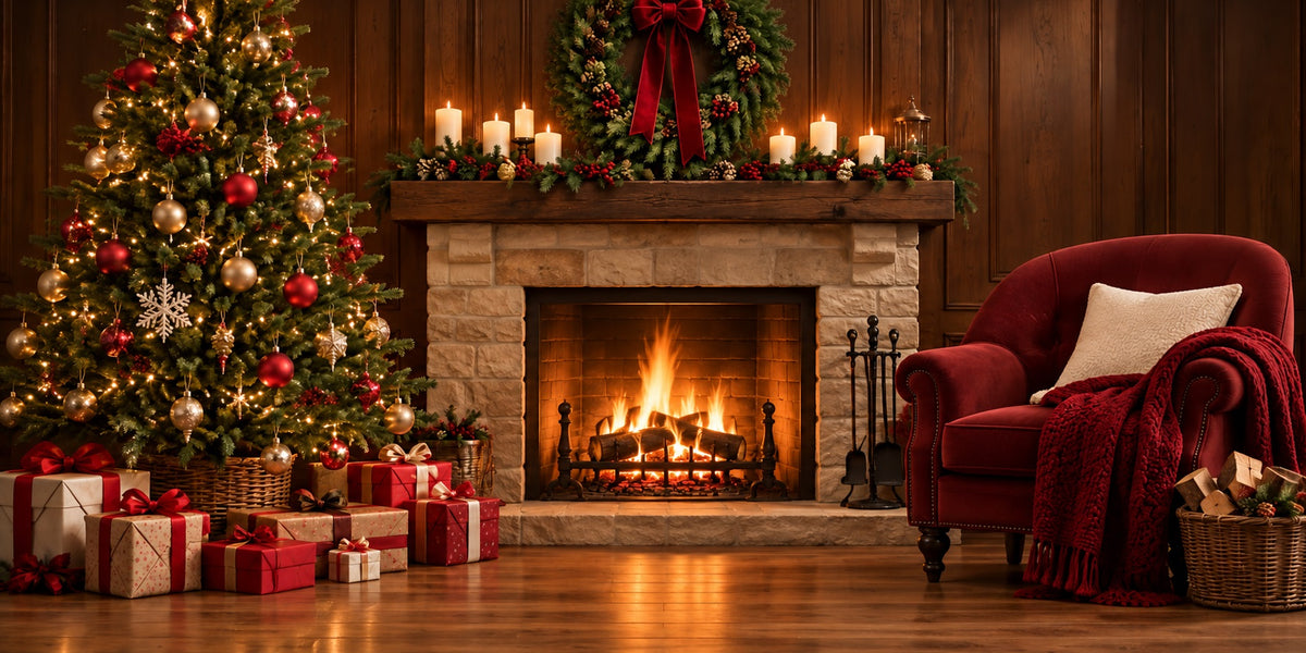 Fireplace Christmas Garage Door Cover Red Armchair Tree Christmas Garage Door Cover HQ610-76-2 Car