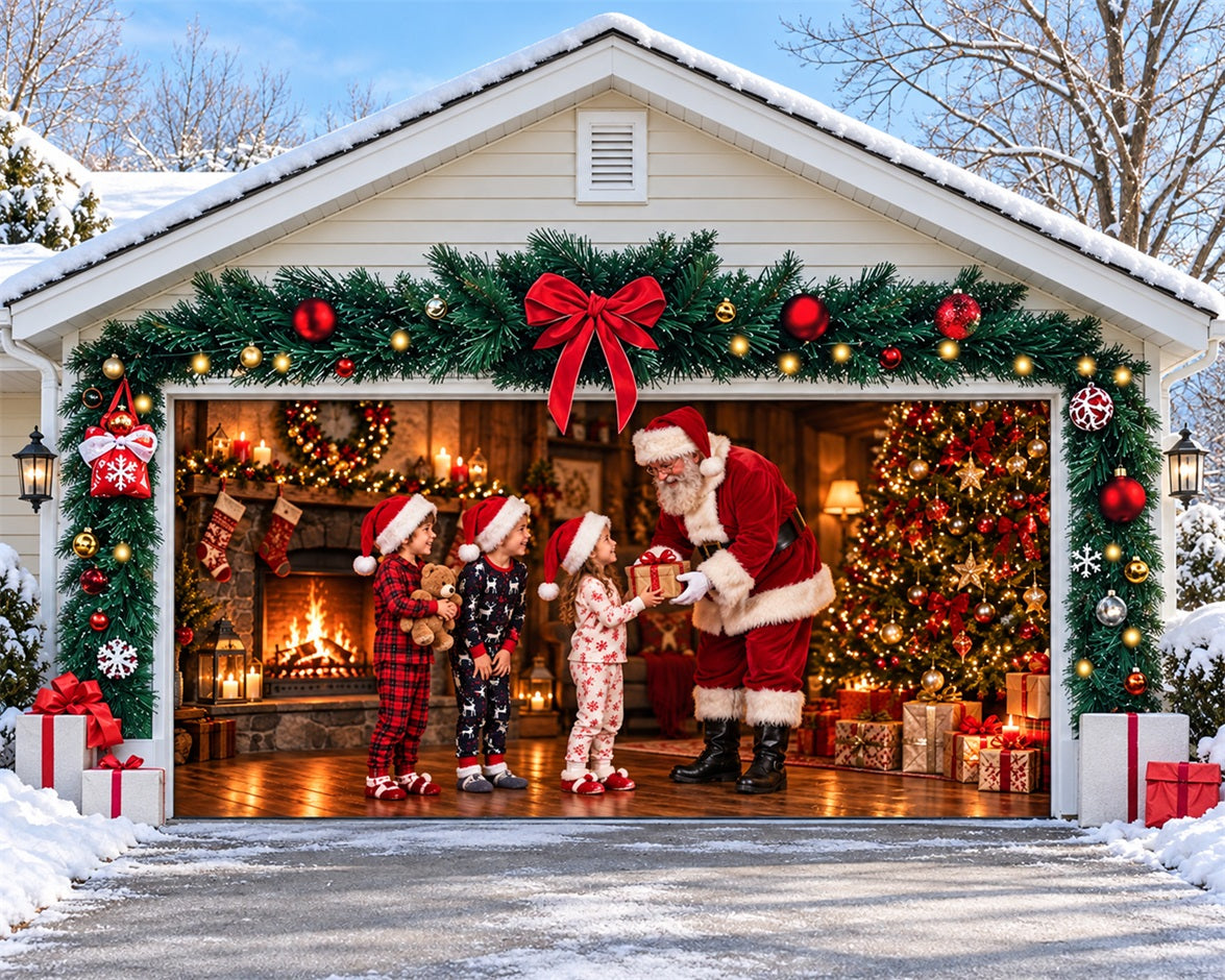 Christmas Party Garage Door Cover Santa Gift Giving Christmas Garage Door Decor HQ610-78-2 Car