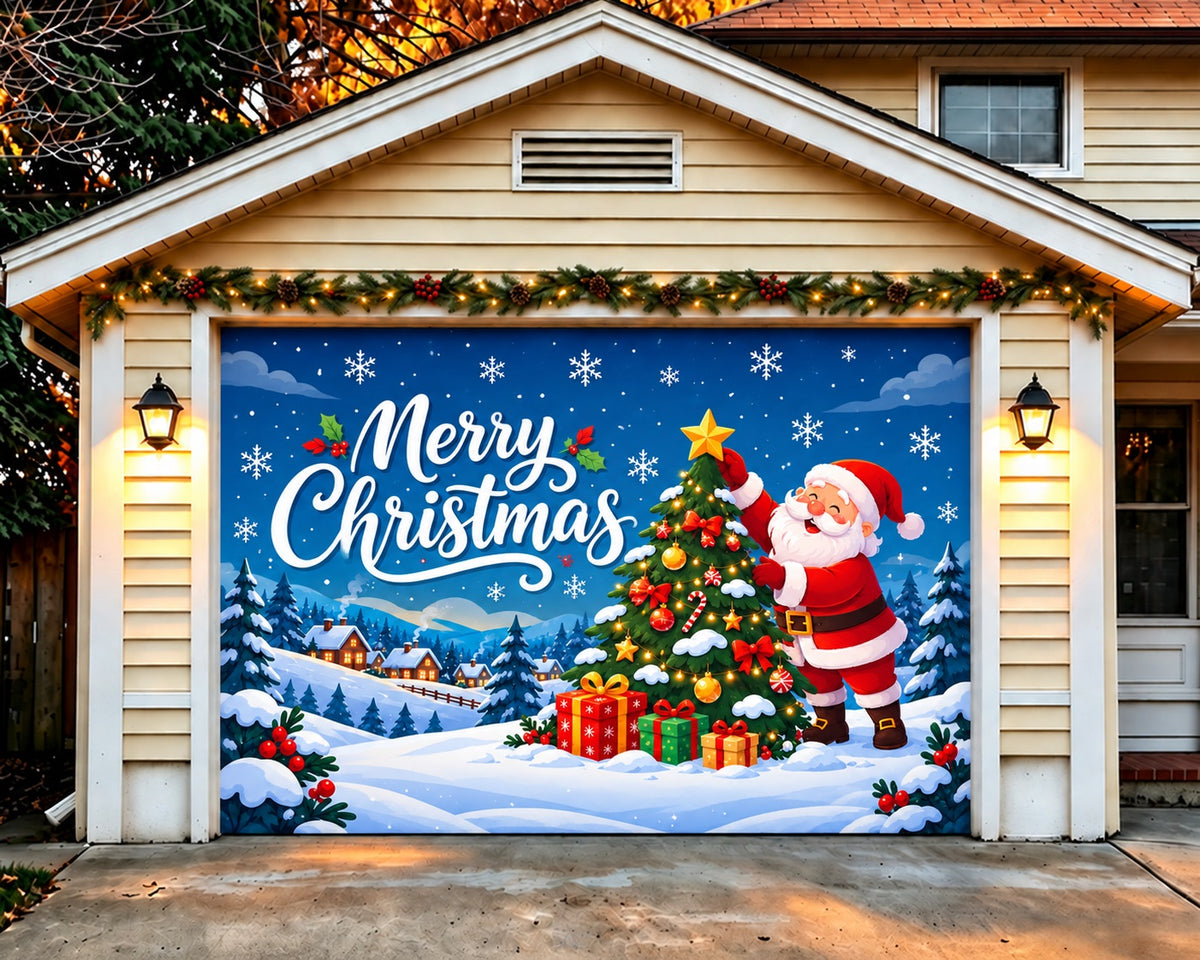 Christmas Party Garage Door Cover Santa Decorating Tree Outdoor Christmas Garage Door Decoration HQ610-8-1 Car
