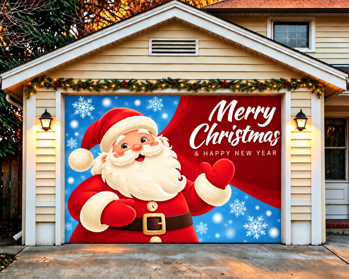 Merry Christmas Garage Door Cover Cartoon Santa Greeting Christmas Holiday Garage Door Cover HQ610-82-1 Car