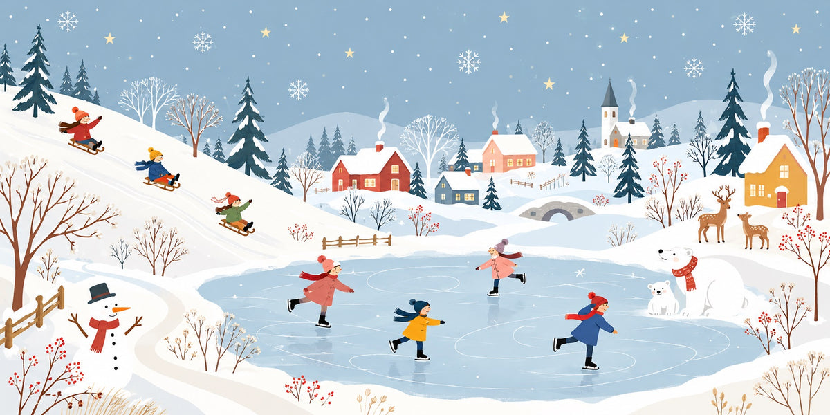 Winter Christmas Garage Door Cover Snowy Village Skating Christmas Outdoor Garage Door Decor HQ610-83-2 Car