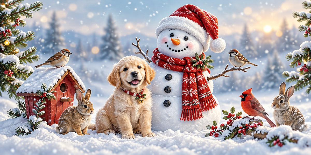 Snow Scene Christmas Garage Door Cover Snowman Puppy Friends Christmas Garage Door Cover HQ610-85-2 Car