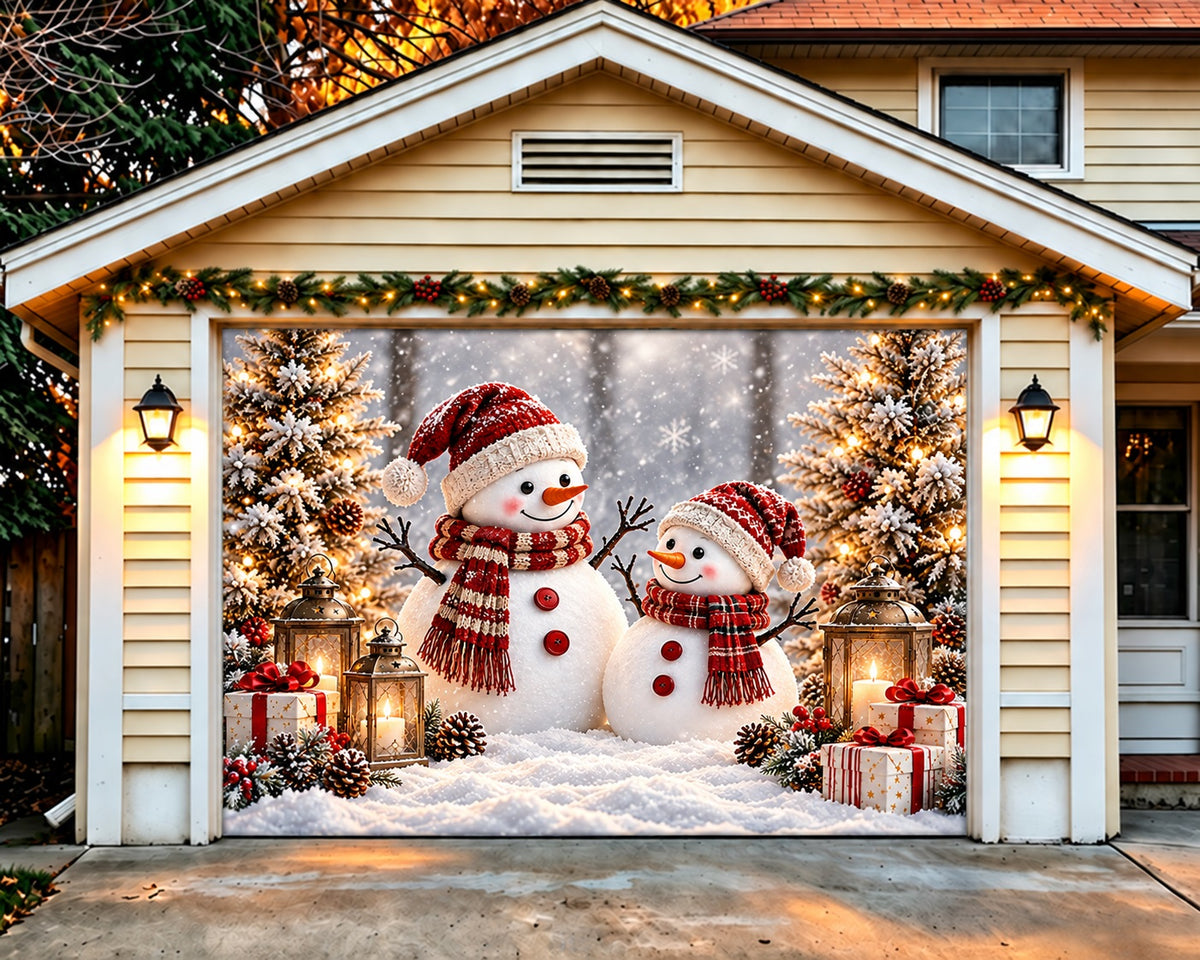 Snowman Christmas Garage Door Cover Cozy Festive Lantern Christmas Garage Door Decoration HQ610-86-1 Car