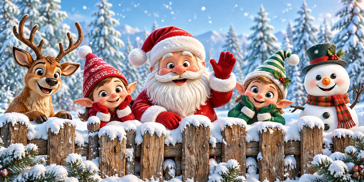 Santa Christmas Garage Door Cover Snowy Elf Gathering Christmas Garage Door Banner HQ610-88-2 Car