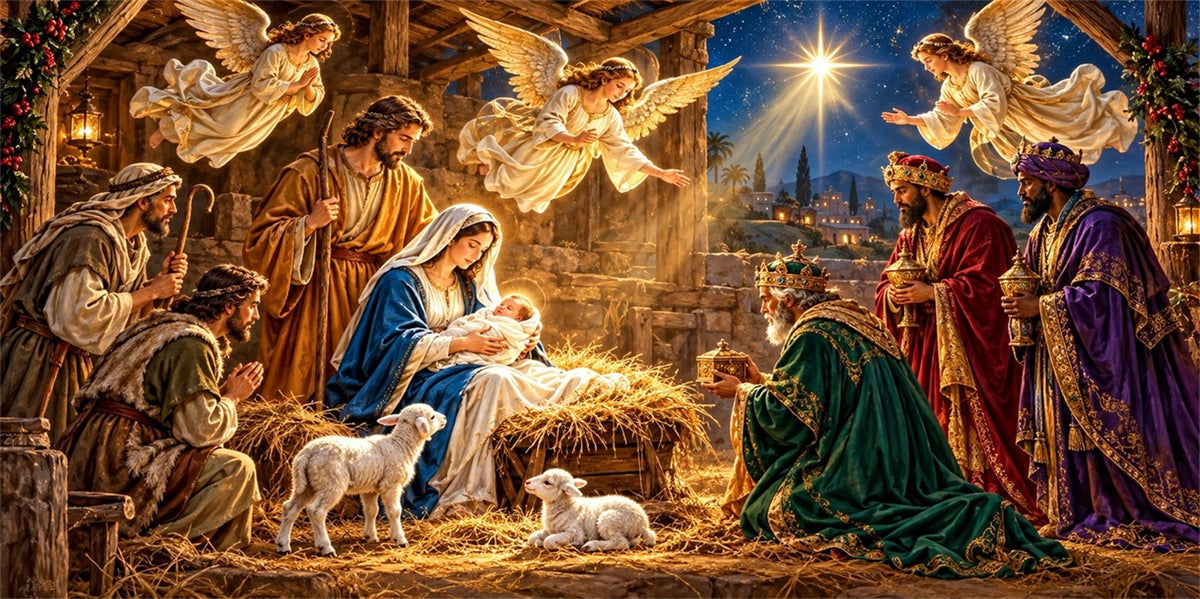 Nativity Christmas Garage Door Cover Starry Angelic Adoration Christmas Garage Door Decoration HQ610-89-2 Car