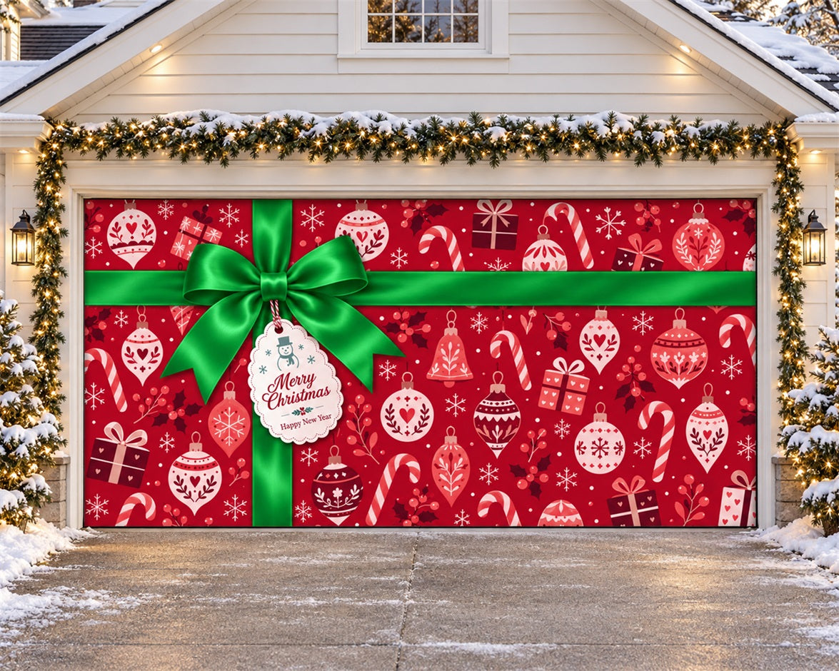 Christmas Gift Box Garage Door Banner Green Bow Ornaments Outdoor Christmas Garage Door Cover HQ610-9-2 Car
