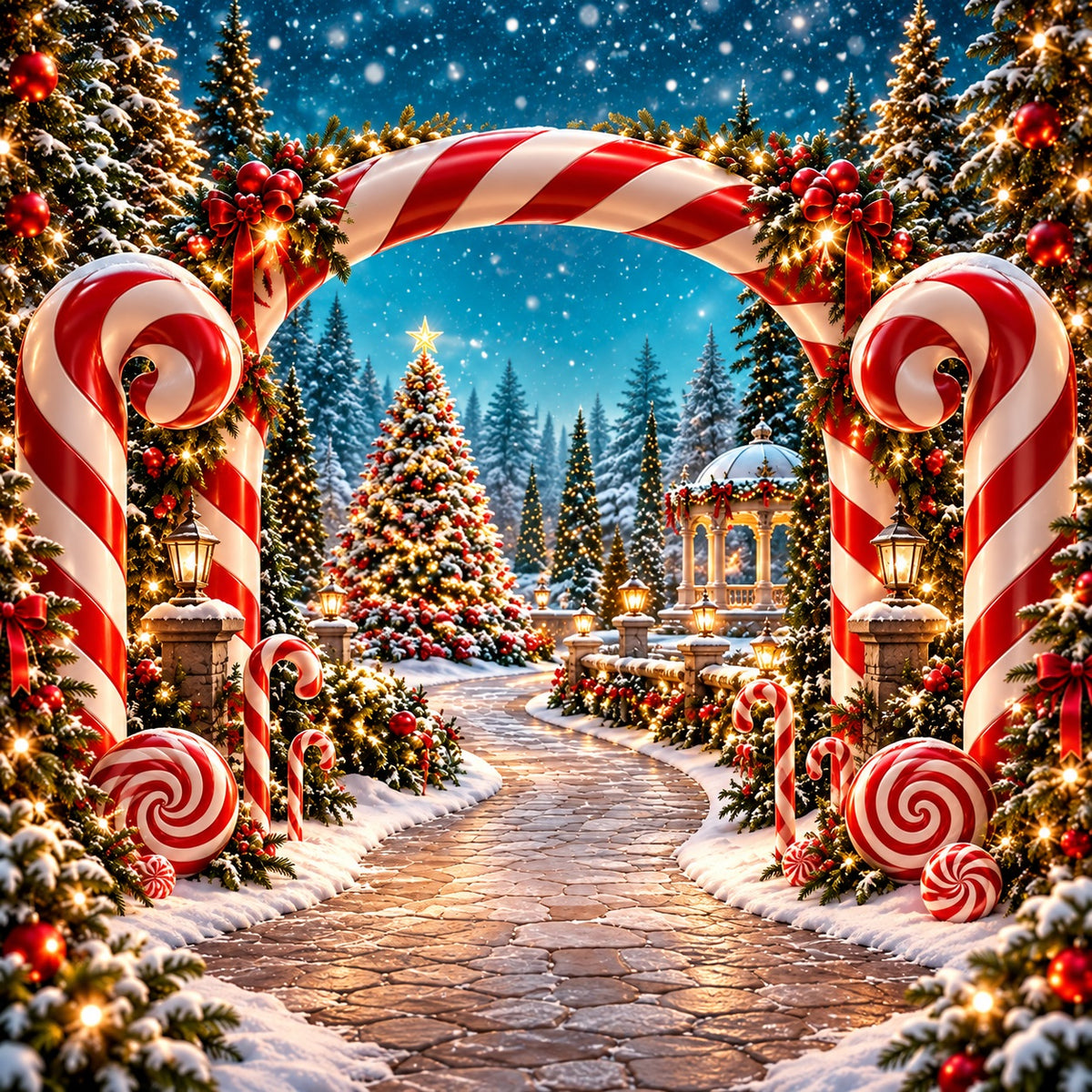 Candy Cane Christmas Garage Door Cover Snow Forest Archway Christmas Outdoor Garage Door Decor HQ610-92-1 Car