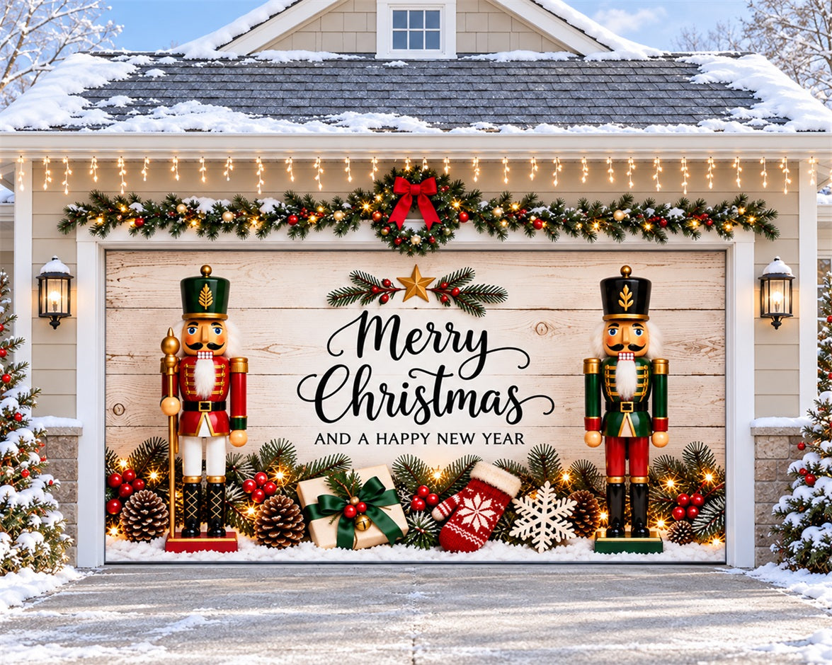 Nutcracker Christmas Garage Door Cover Wood Holiday Greeting Christmas Garage Door Decoration HQ610-95-2 Car
