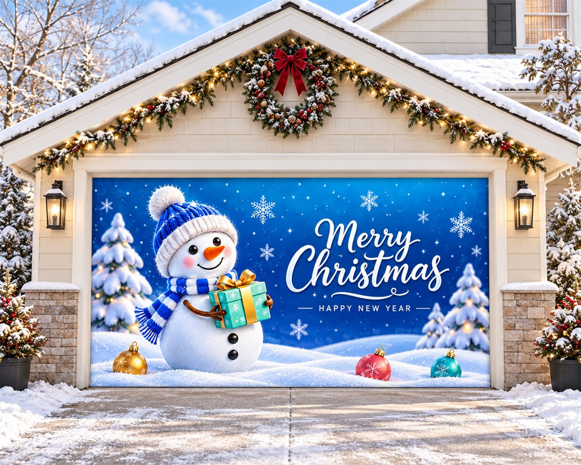 Snowman Christmas Garage Door Cover Blue Sky Gift Christmas Garage Door Banner HQ610-97-2 Car