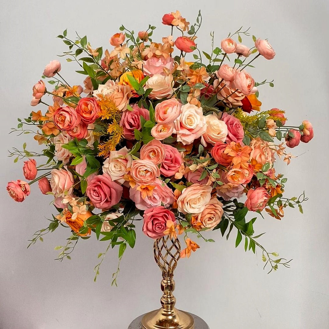 Coral & Peach Floral Ball Centerpiece for Wedding Table Decor ADFC-131