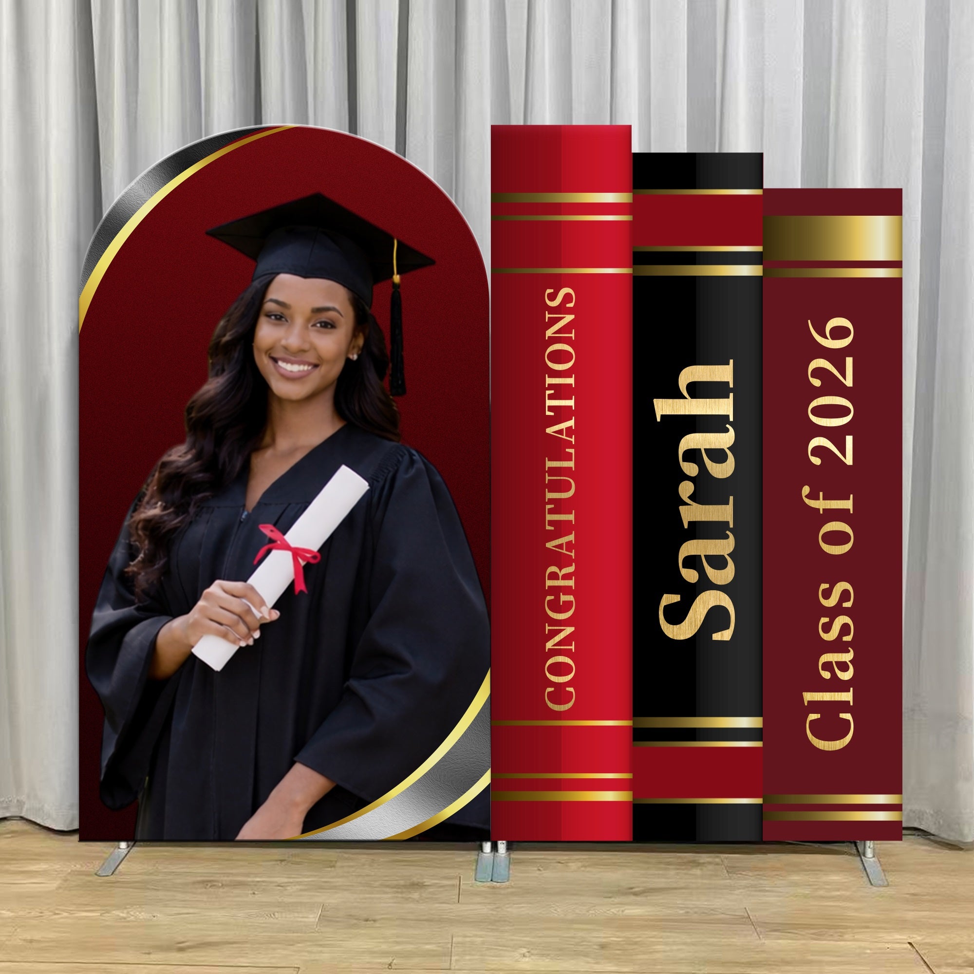 Graduation Party Backdrop Red Black Book Arch Grad Personalized Graduation Backdrop LX64-33