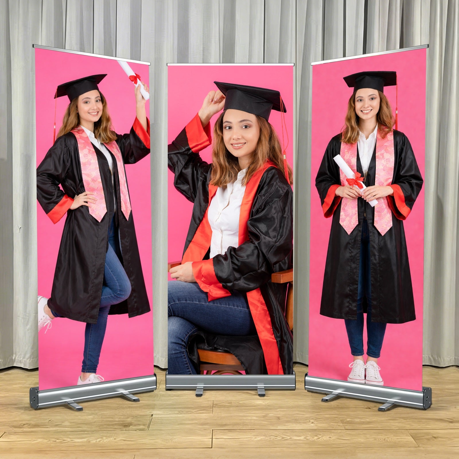 Graduation Retractable Banner Set Pink Grad Studio Banner Graduation Ceremony Backdrop LX64-41