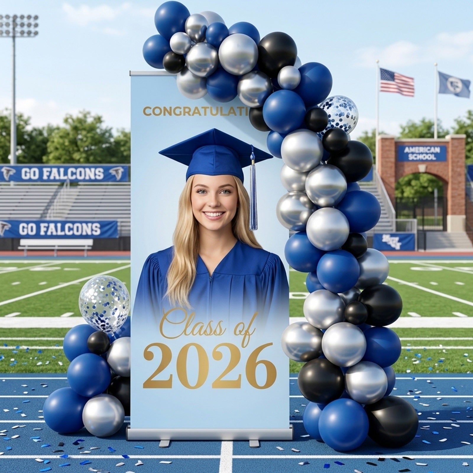 Grad Retractable Banner Light Blue Graduation Portrait Fabric Graduation Backdrop LX64-43