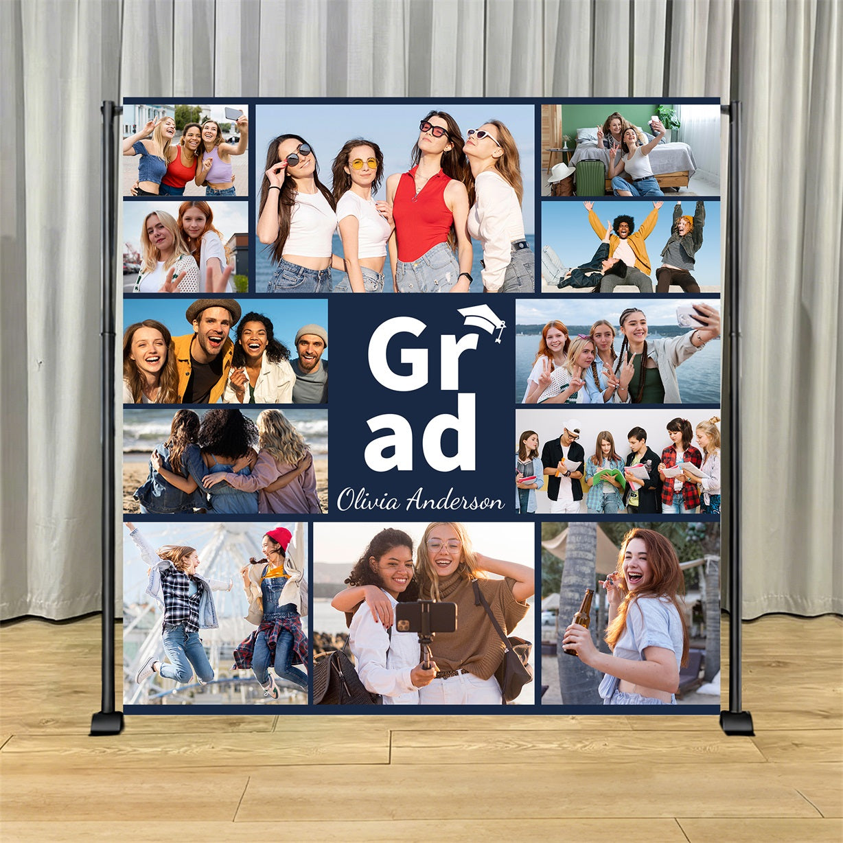 Graduation Party Backdrop Grad Friends Photo Wall Personalized Graduation Backdrop LX64-48