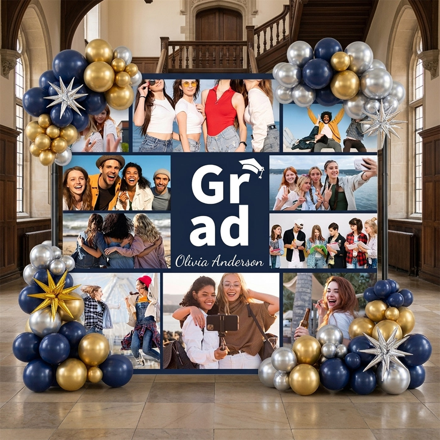 Graduation Party Backdrop Grad Friends Photo Wall Personalized Graduation Backdrop LX64-48