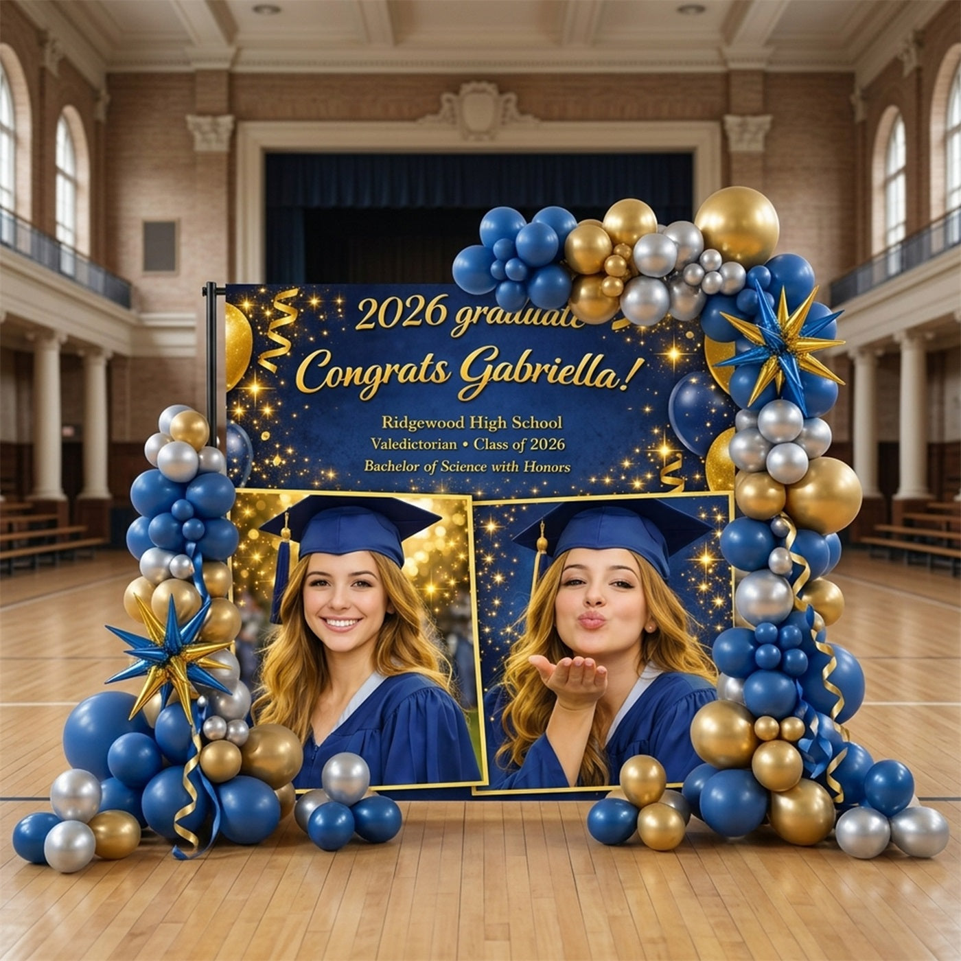 Class of 2026 Graduation Backdrop Gold Sparkle Grad Custom Graduation Backdrop With Photo LX64-49