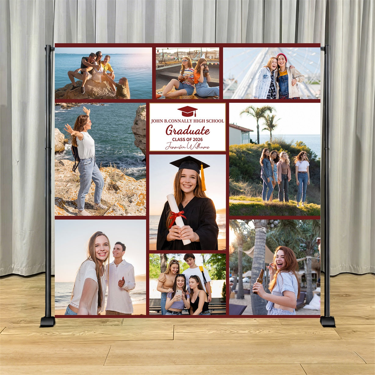 Graduation Ceremony Backdrop Beach Grad Photo Collage Custom Graduation Party Backdrop LX64-50