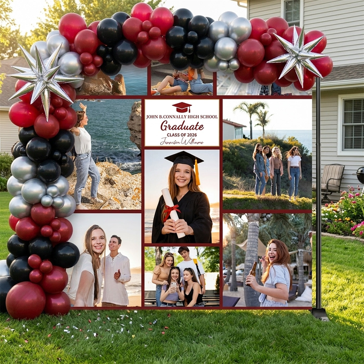Graduation Ceremony Backdrop Beach Grad Photo Collage Custom Graduation Party Backdrop LX64-50