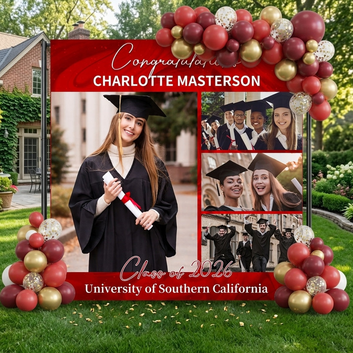 Custom Graduation Backdrop Banner Red Swirl Grad Photo Custom Graduation Backdrop LX64-51