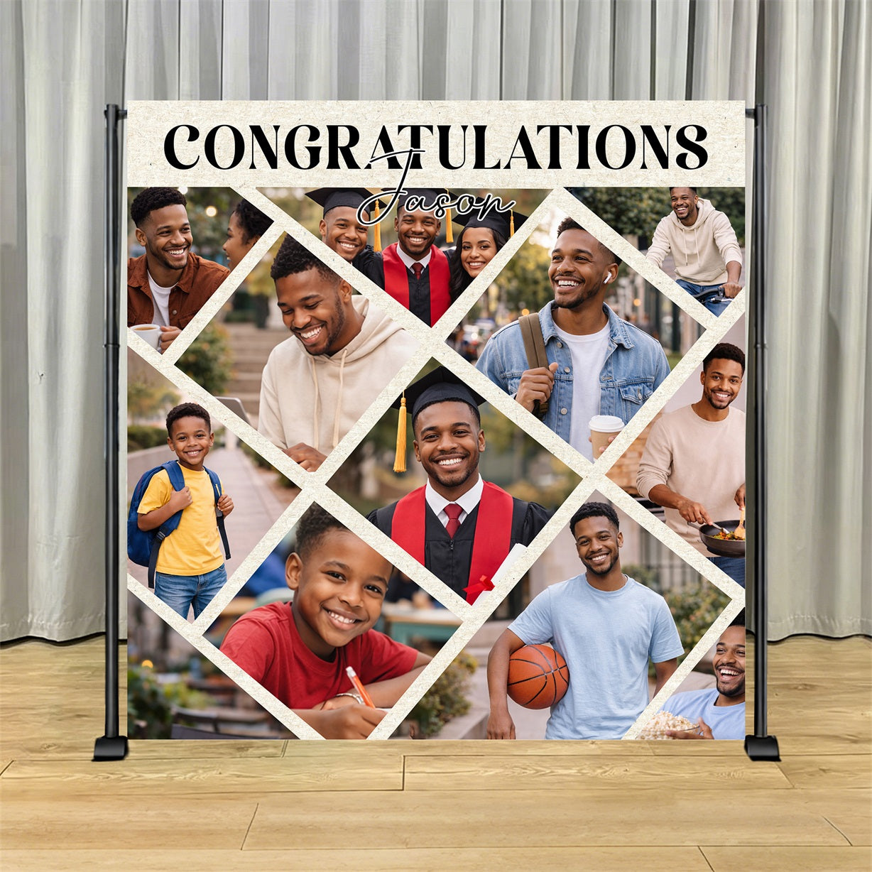 Graduation Welcome Backdrop Diamond Grad Collage Sign Personalized Class of 2026 Backdrop LX64-52