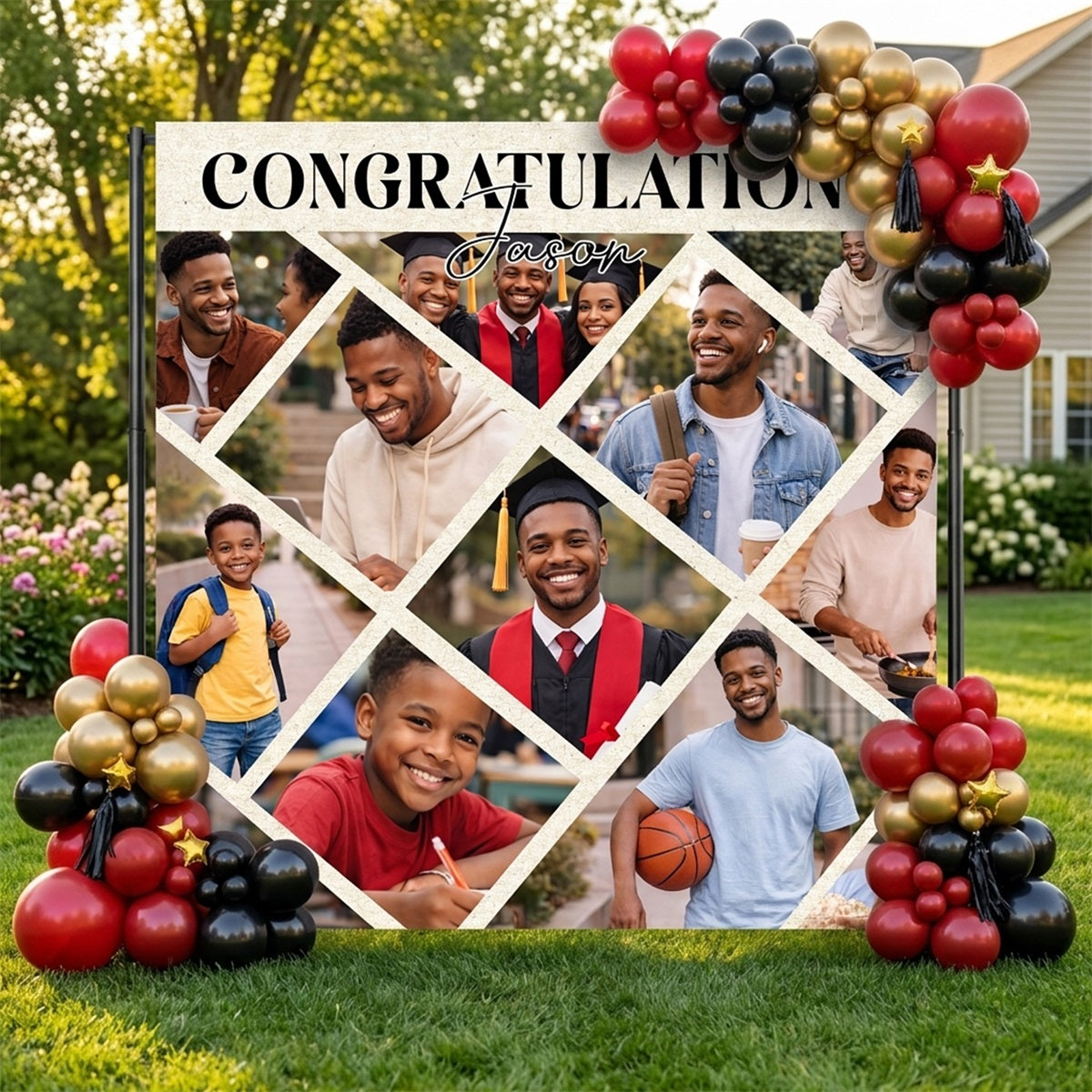 Graduation Welcome Backdrop Diamond Grad Collage Sign Personalized Class of 2026 Backdrop LX64-52