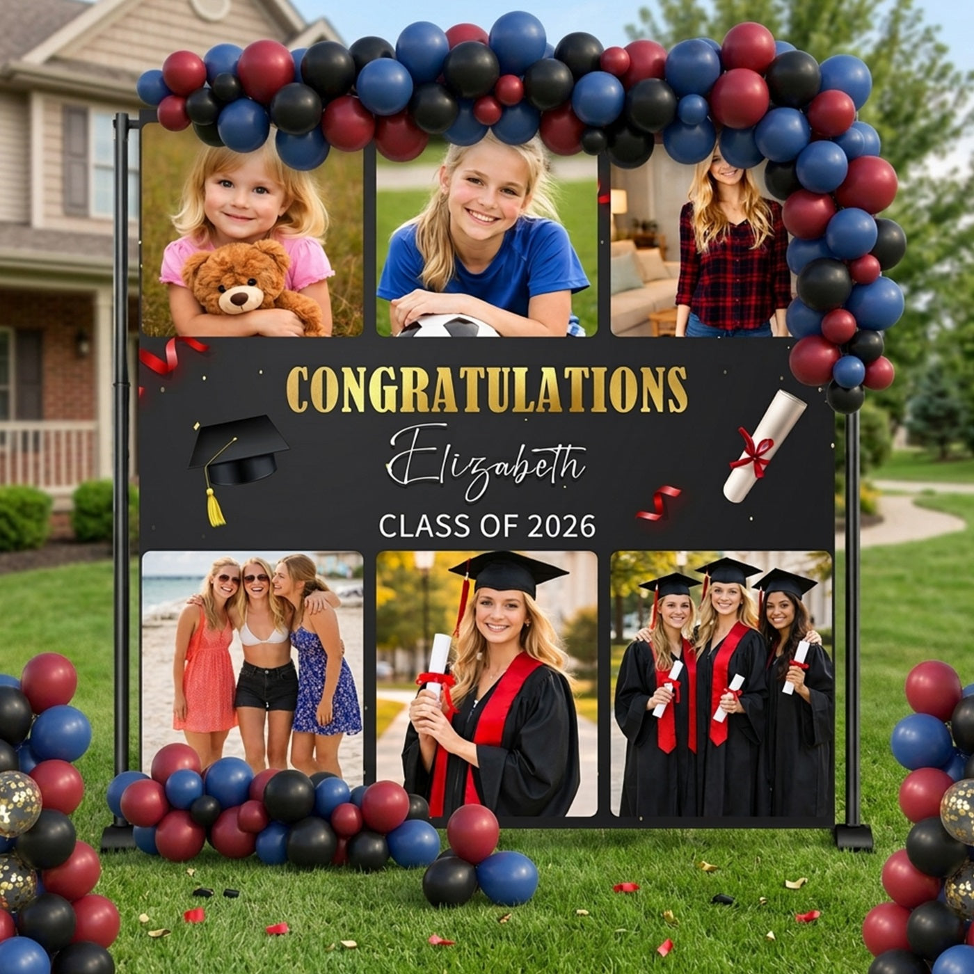 Graduation Backdrop For Stage Black Gold Grad Memory Wall Graduation Event Backdrop LX64-53