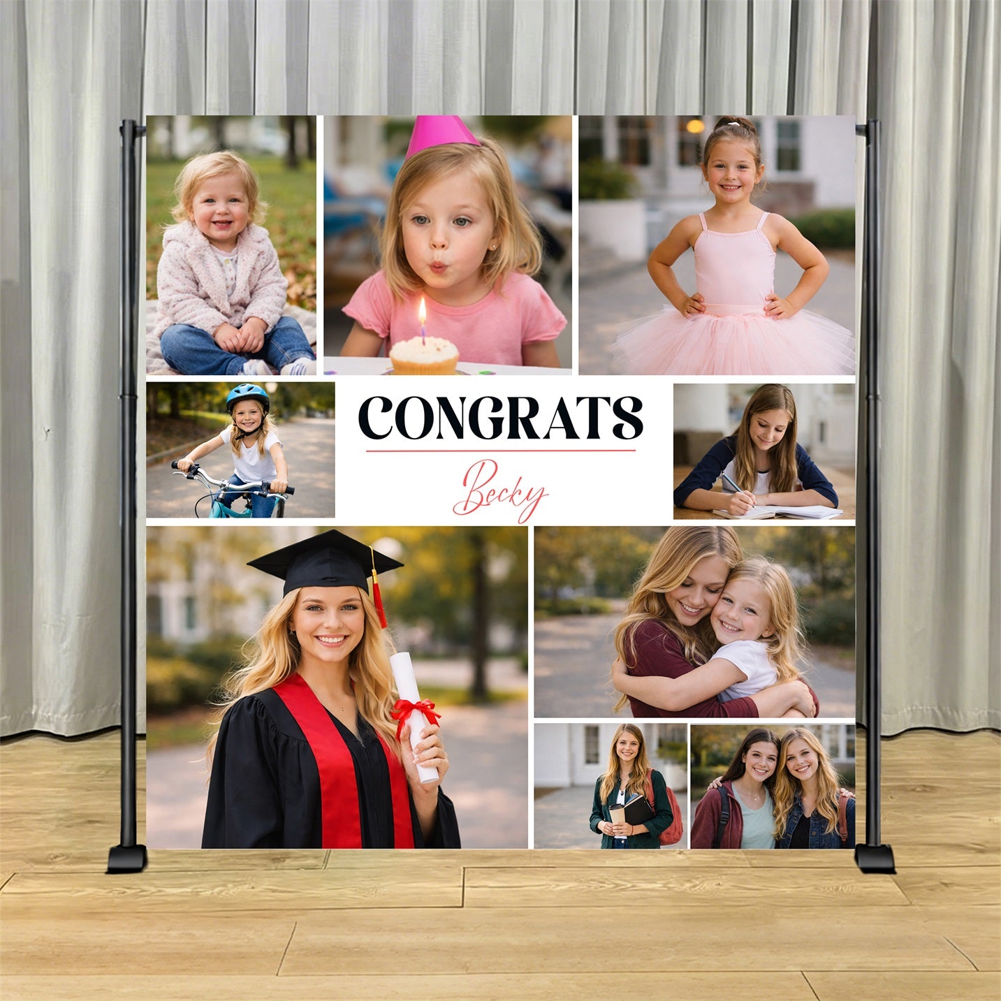 Graduation Event Backdrop Timeline Grad Photo Journey Elegant Graduation Backdrop LX64-54