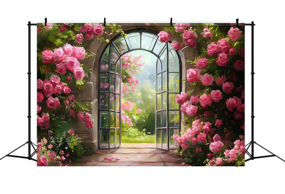 Spring Picture Backdrop Garden Archway Pink Roses Backdrop LXX1-114