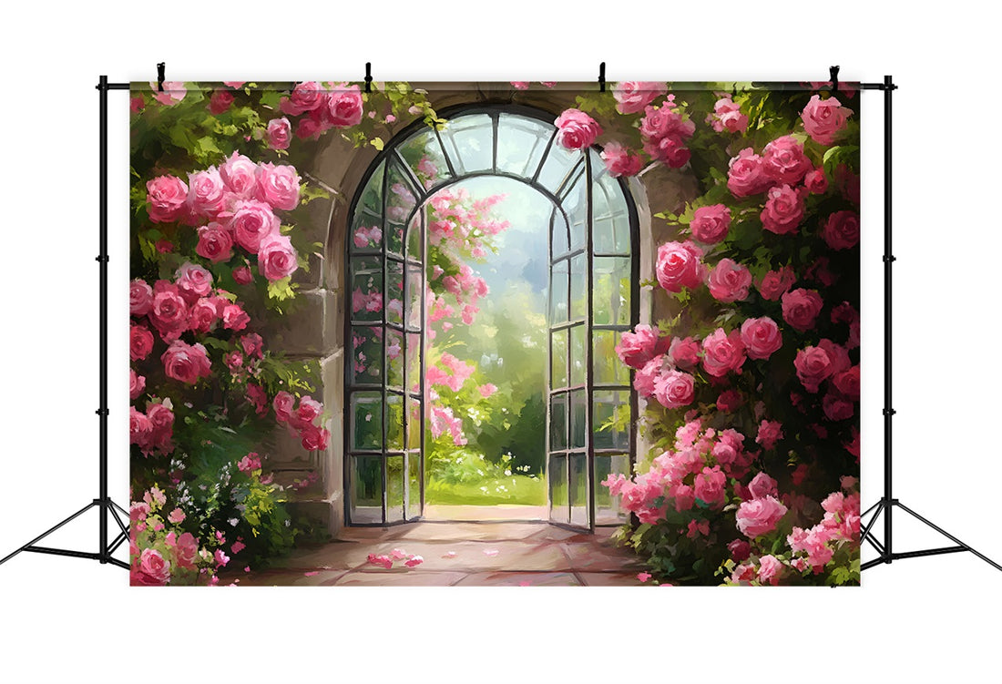 Spring Picture Backdrop Garden Archway Pink Roses Backdrop LXX1-114