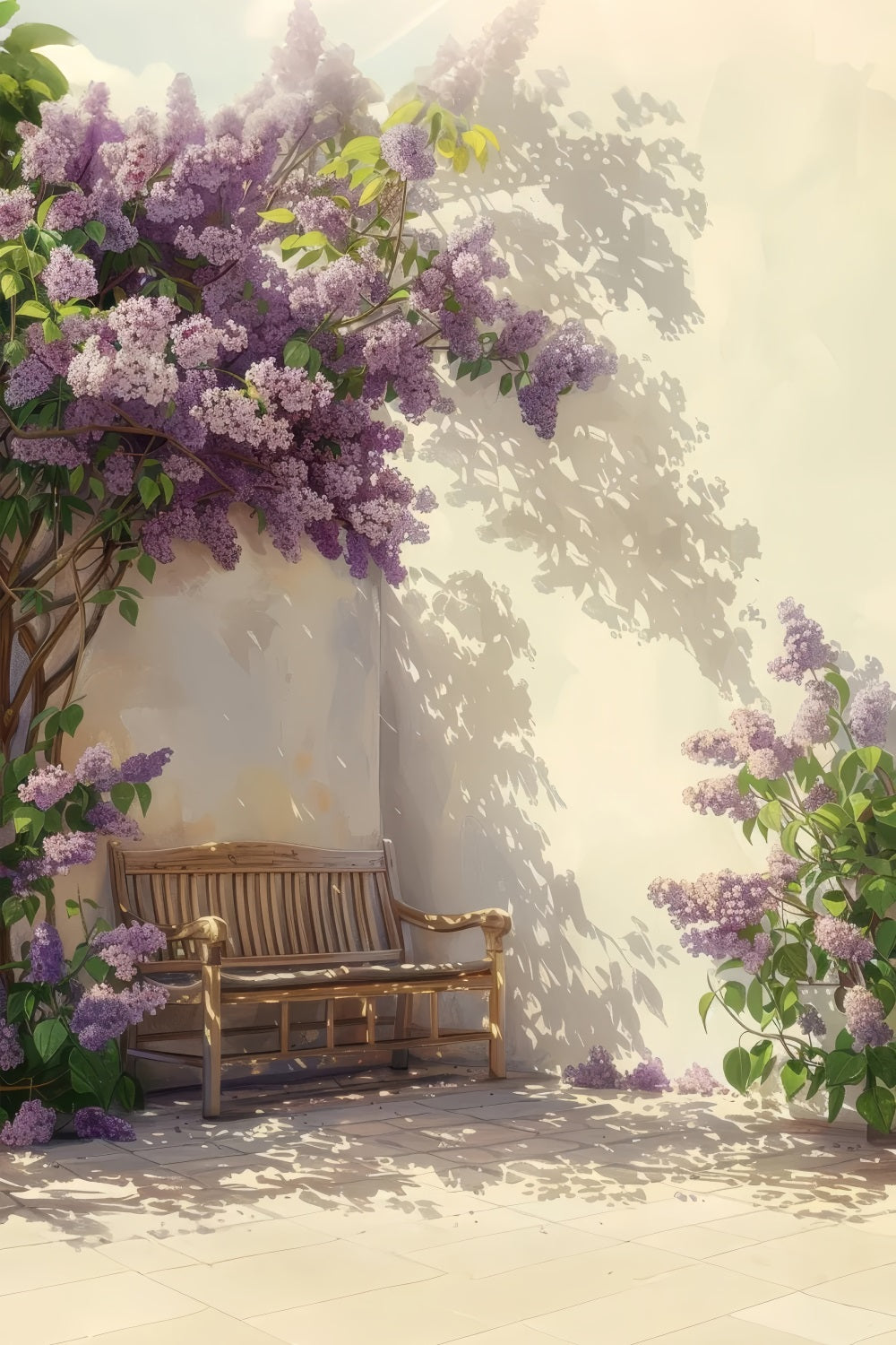 Spring Background Bench Backdrops Spring Elegant Lilac Bench Wall Background LXX1-126