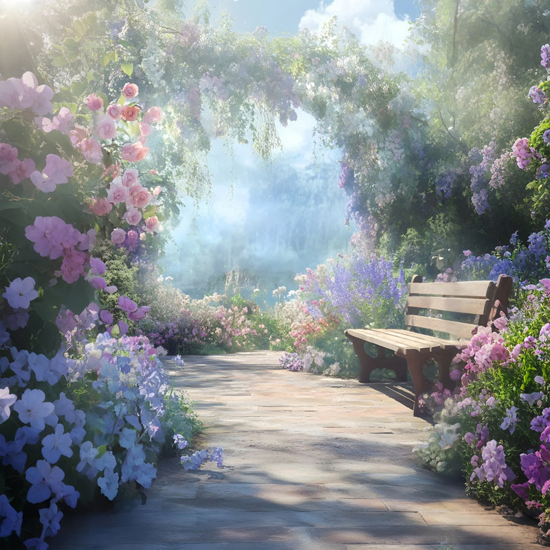 Photography Spring Backdrop Idyllic Floral Archway Bench Backdrop LXX1