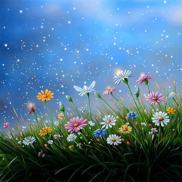 Spring Picture Backdrops Illuminated Wildflowers Starry Skies Backdrop