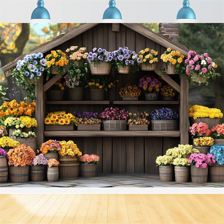 Spring Photo Booth Backdrop Flower Market Wooden Backdrop LXX1-138
