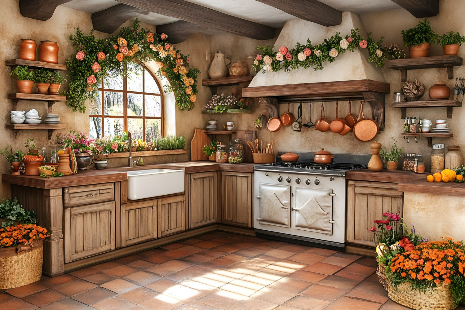 Spring Backdrop Photography Country Kitchen Floral Decor Backdrop LXX1