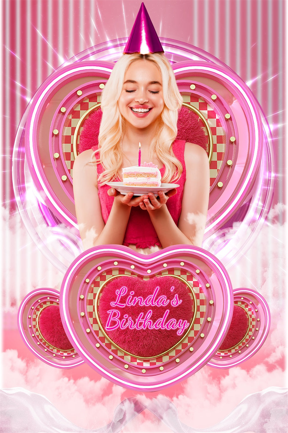 Birthday Backdrop Custom Fashion Doll Glitz Pink Heart Backdrop LXX1-213