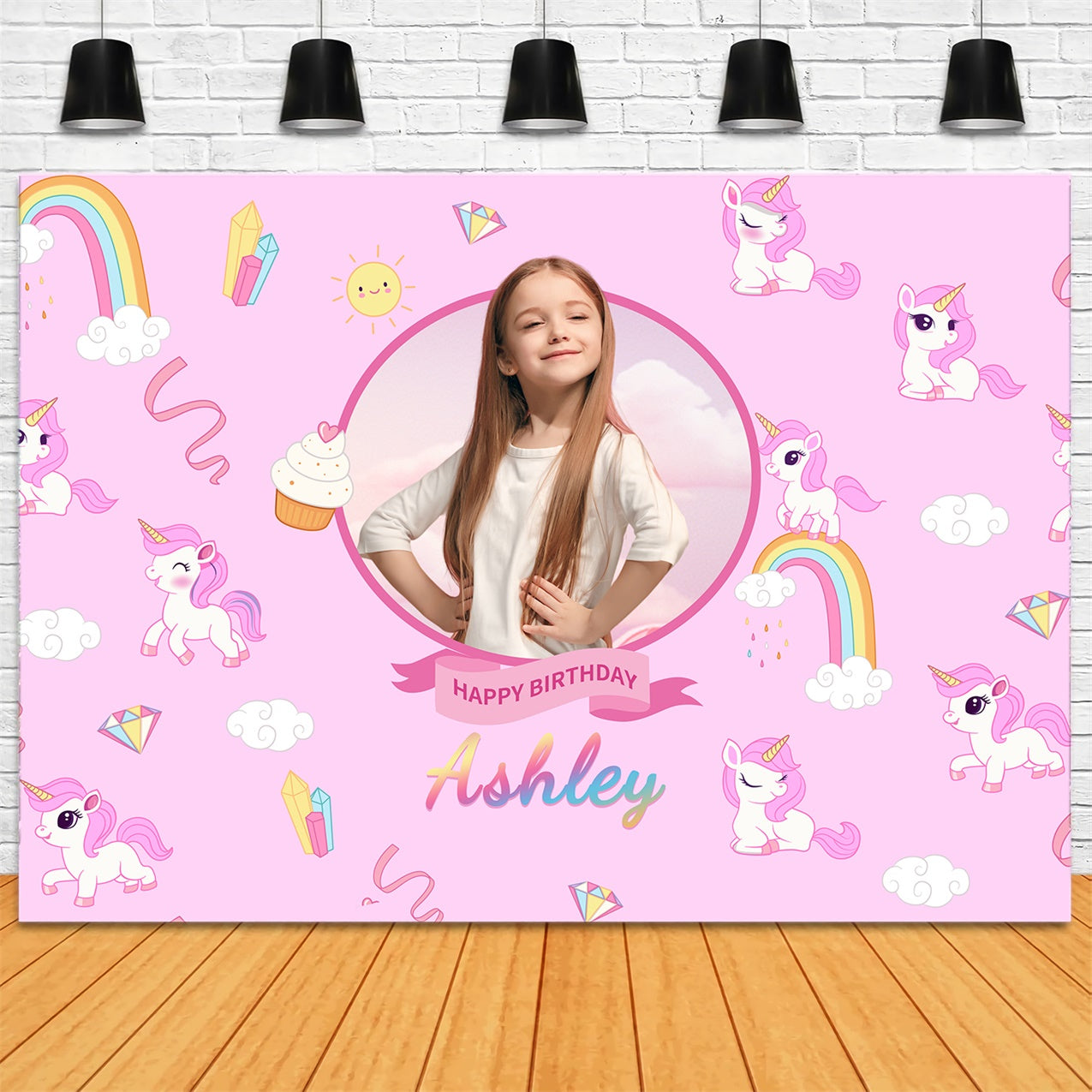 Custom Made Birthday Backdrops Pink Unicorn Rainbow Backdrop LXX1-241