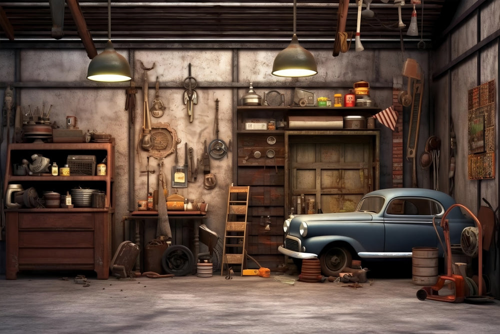 Pet Backdrop Timeworn Garage Repair Props Backdrop LXX1-267