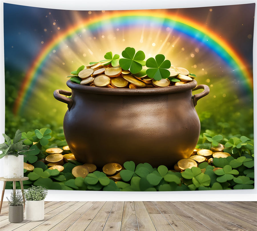 St Patricks Day Backdrops Golden Rainbow Clover Pot Backdrop LXX1-45