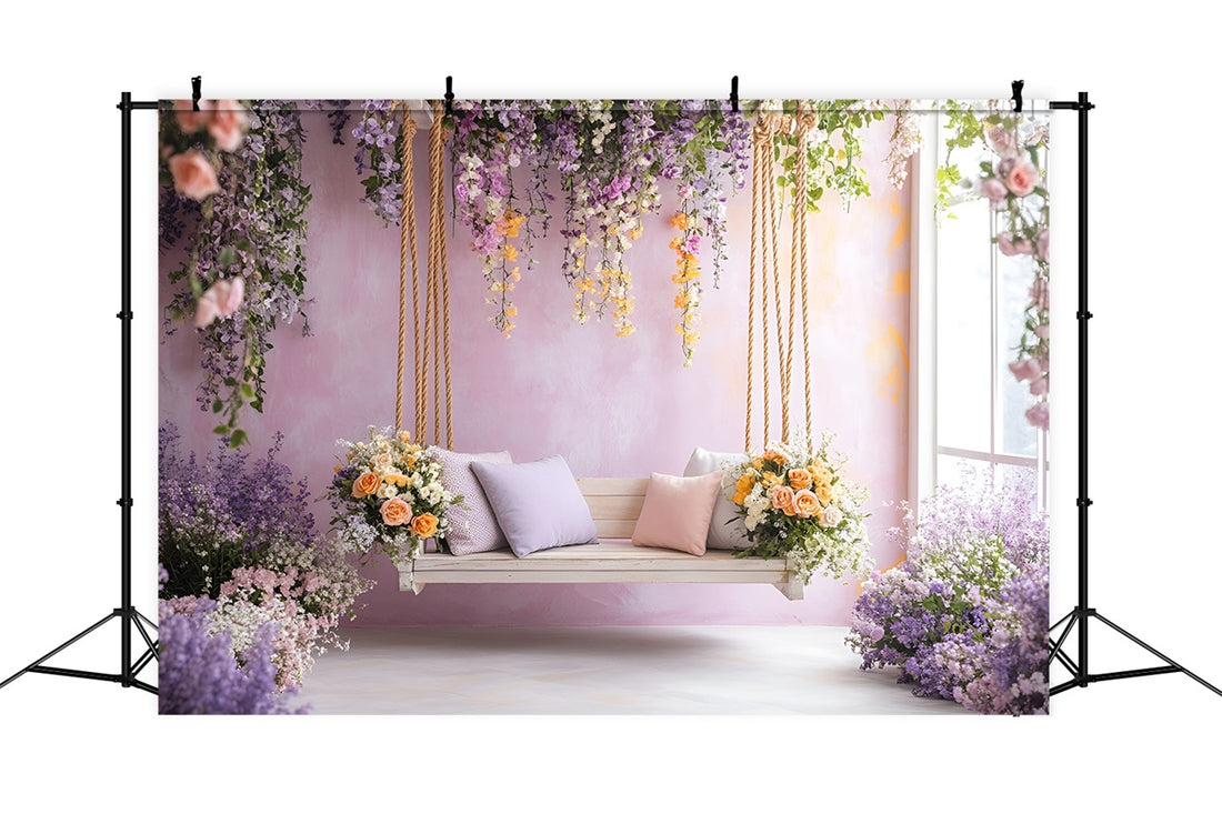 Spring Photo Backdrop Ideas Purple Floral Swing Blooms Backdrop LXX1-6