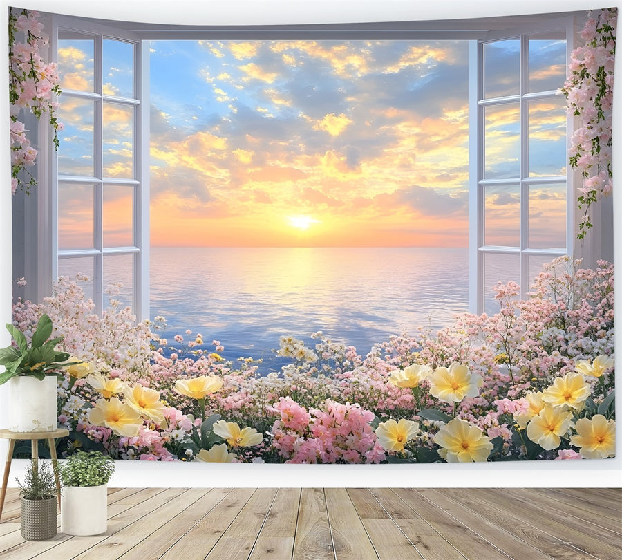 Spring Window View Real Spring Backdrops Photography Floral Window View Sunset Backdrop LXX1-7