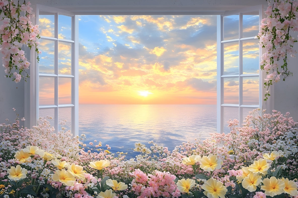 Spring Window View Real Spring Backdrops Photography Floral Window View Sunset Backdrop LXX1-7