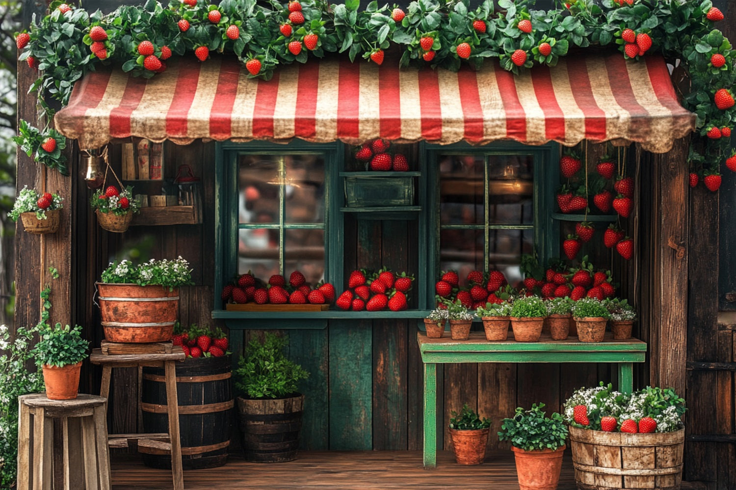 Spring Photography Backdrops Strawberry Shop Wood Decor Backdrop LXX1-