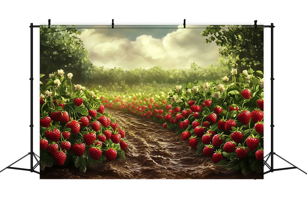Spring Backdrops Ideas Sunlit Strawberry Field Photography Backdrop LX
