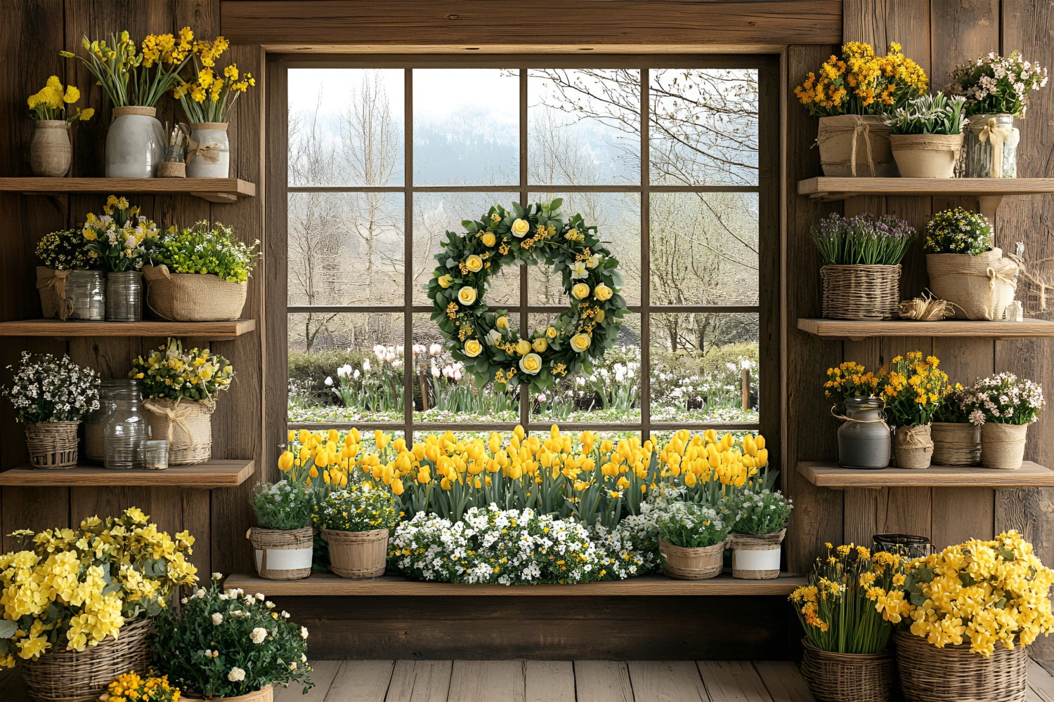 Window Well Backdrops Backdrops For Spring Floral Window Scene Backdrop LXX1-94