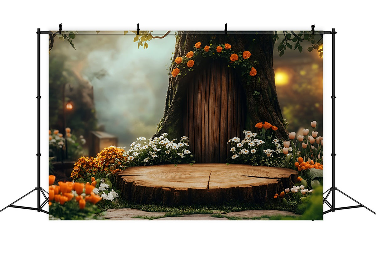 Tree Layout For Rectangular Backdrop Shape Spring Photo Backdrop Tree Stump Floral Door Backdrop LXX1-99