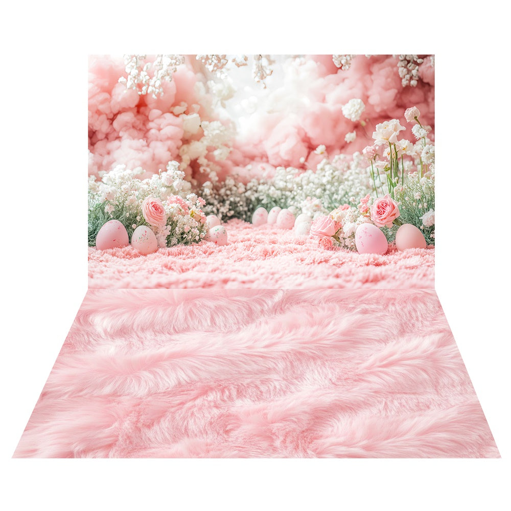 Fur Rug Backdrops Blushing Bloom Easter Backdrop+Fluffy Fur Floor Backdrop LXX2-13