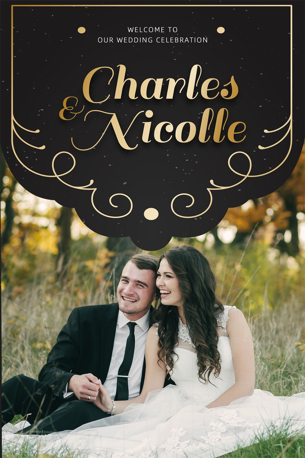 Date Backdrop Personalized Wedding Backdrops Romantic Moments Golden Backdrop LXX2-1