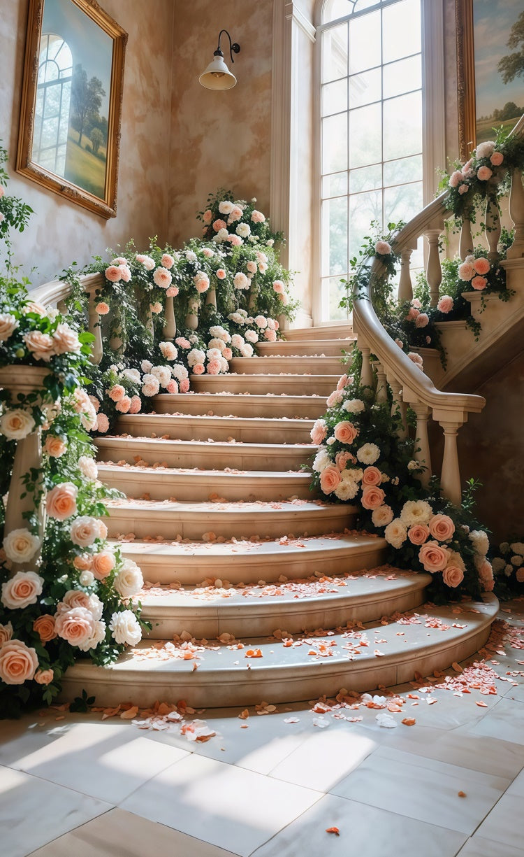 Backdrop Spring Romantic Staircase Floral Elegance Sweep Backdrop LXX2-277