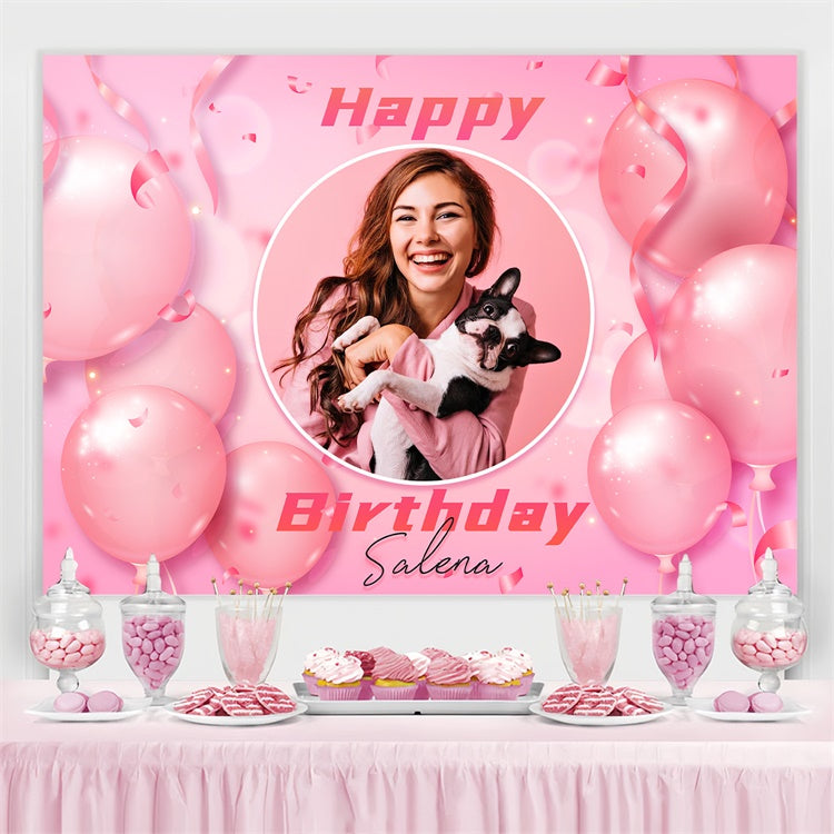 Personalized Birthday Backdrops Pink Confetti Balloon Backdrop LXX3-113