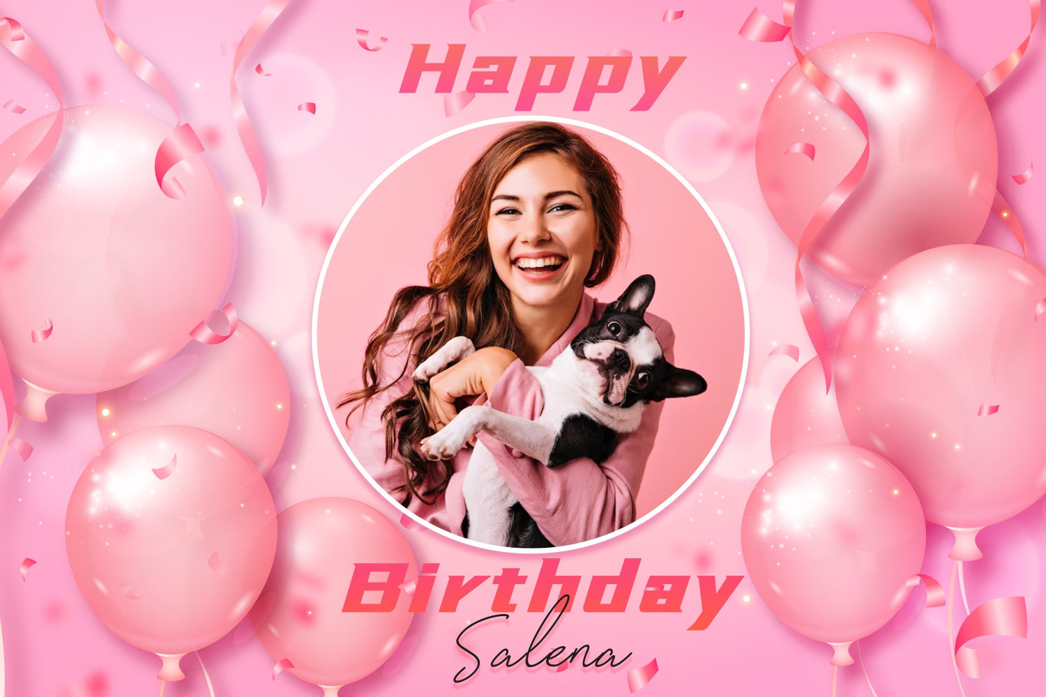 Personalized Birthday Backdrops Pink Confetti Balloon Backdrop LXX3-113